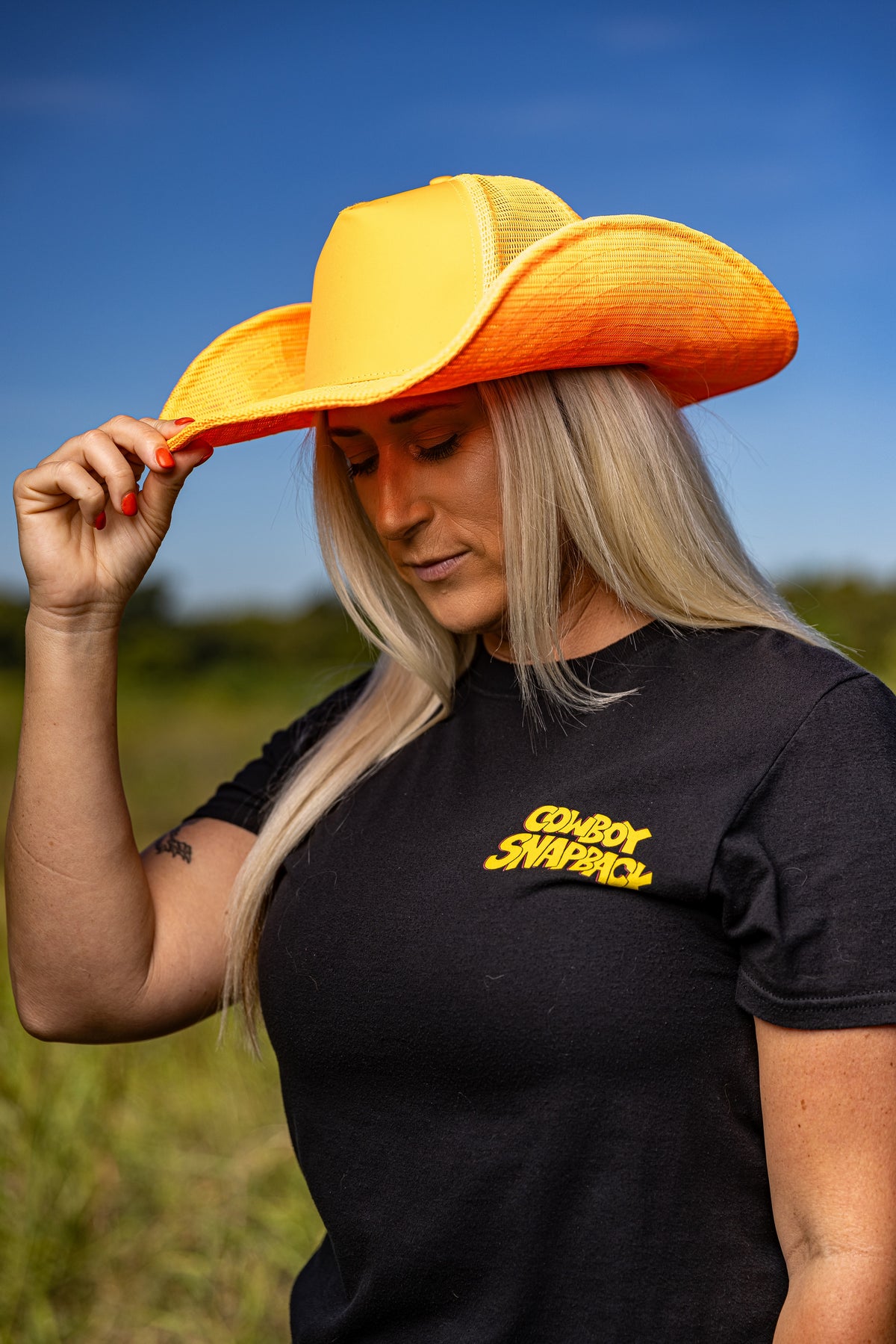 BLAZE ORANGE COWBOY SNAPBACK: 5 PANEL - BLANK