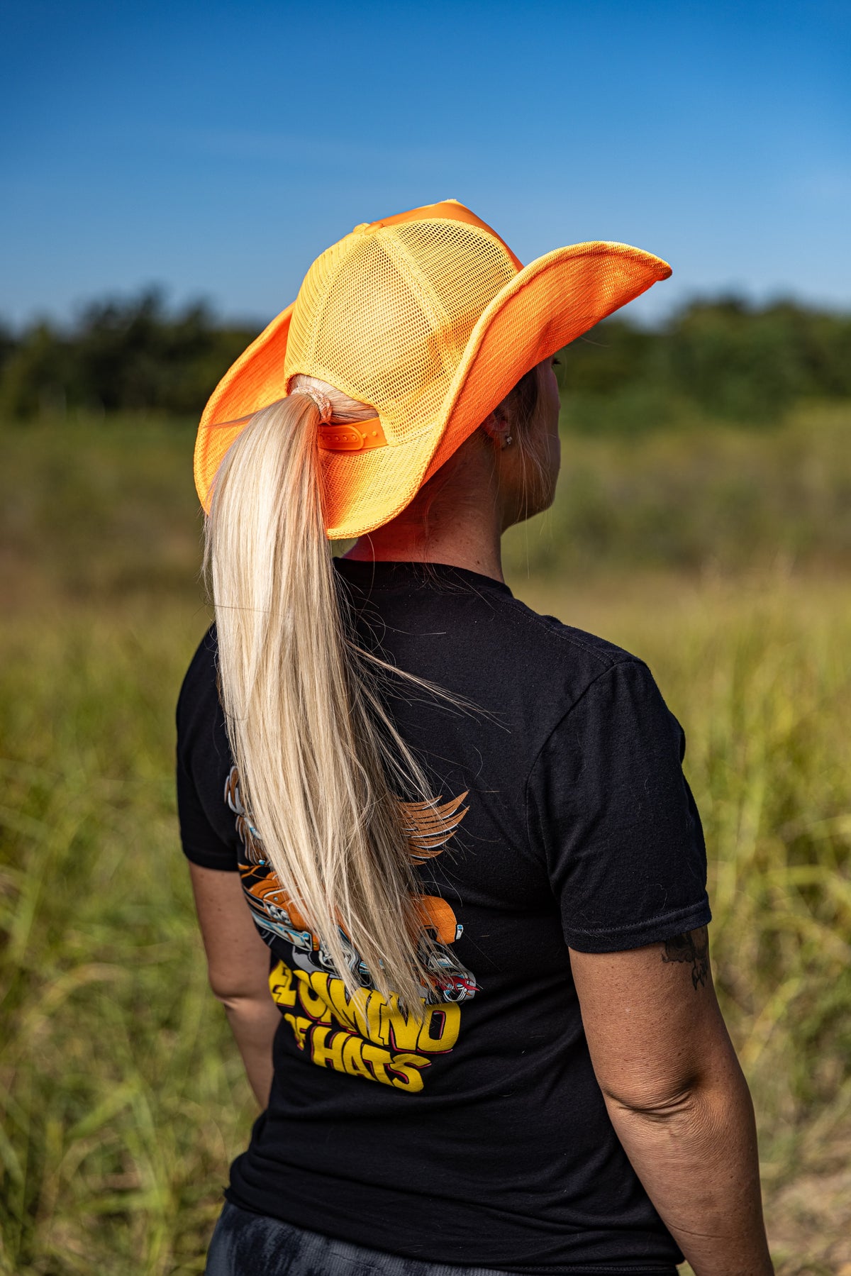 BLAZE ORANGE COWBOY SNAPBACK: 5 PANEL - BLANK