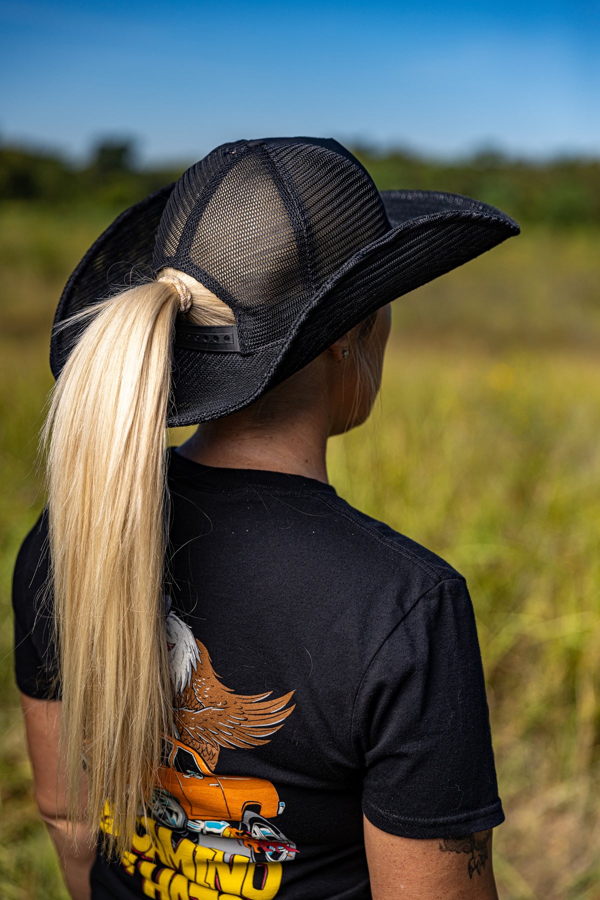 BLACK COWBOY SNAPBACK: 5 PANEL - BLANK